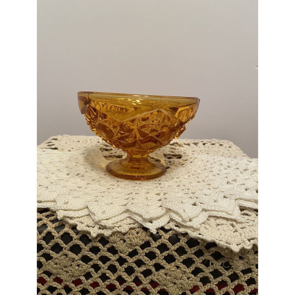 Vintage‎ Kemper Amber Gold Pedestal Candy dish hobnail starburst pattern